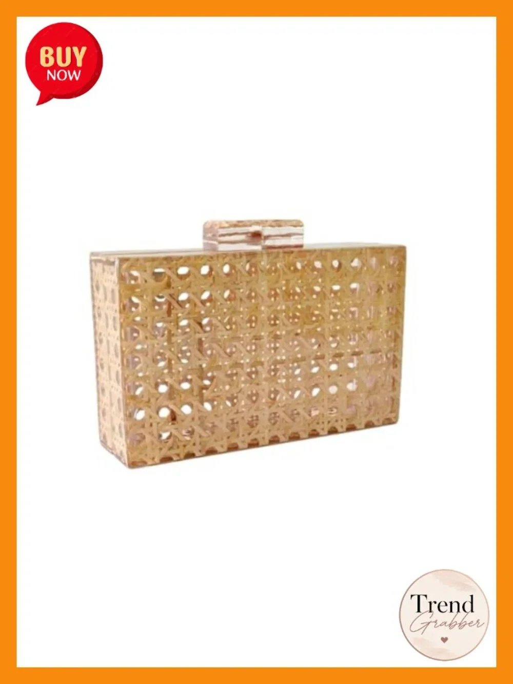 Woven Rattan Clutch Purse, Wicker Box Evening Bag, Geometric Pattern